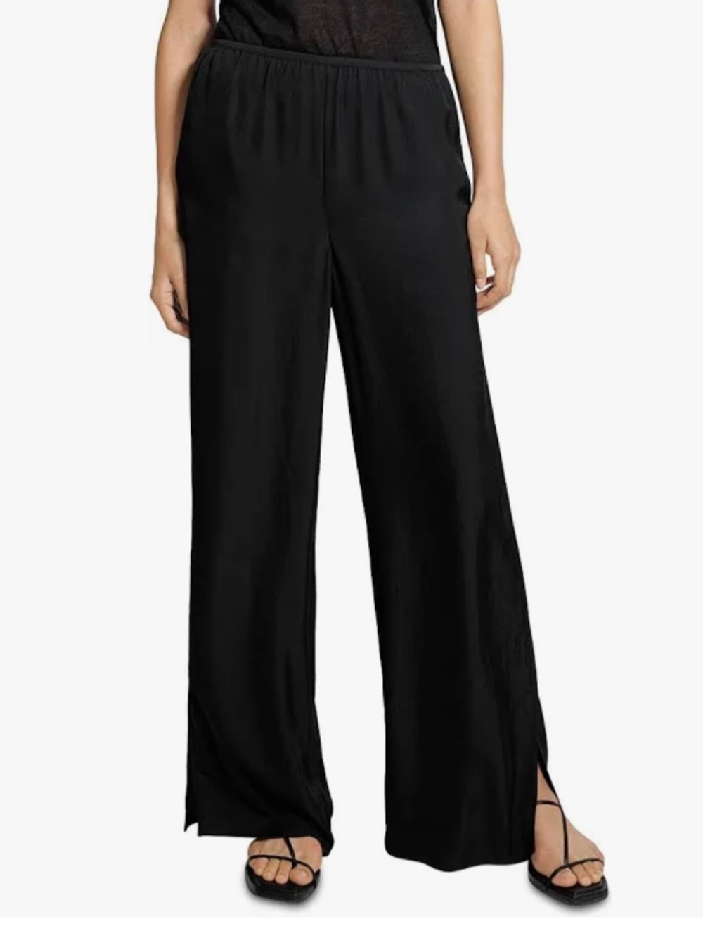 Theory Black Wide-Leg Slit-Hem Pull-On Pants